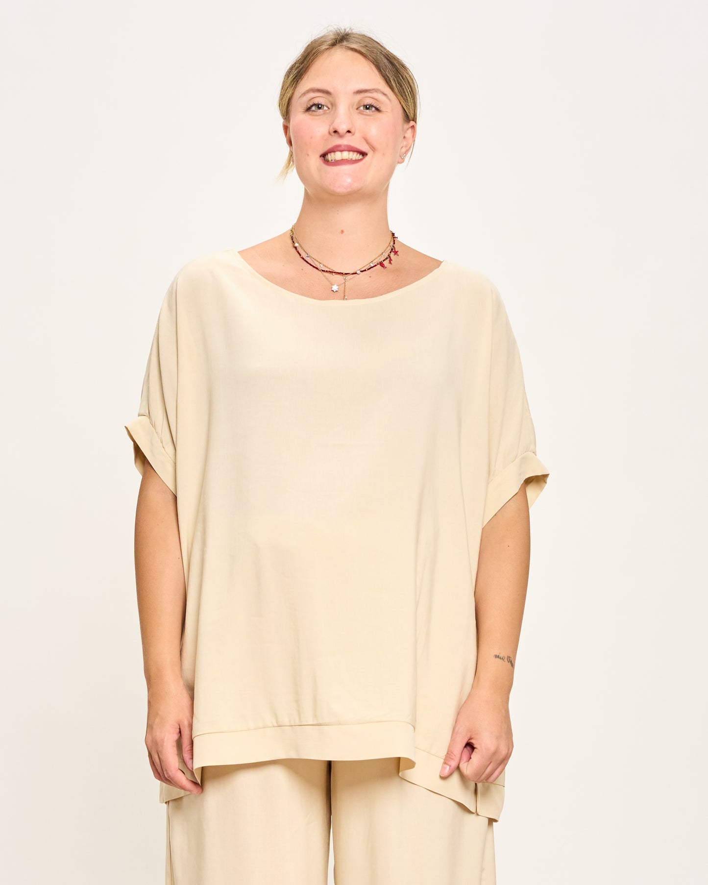 Linen Blend Dropped Shoulder Blouse