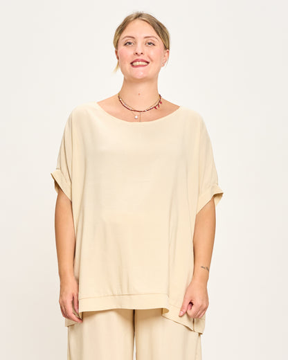 Linen Blend Dropped Shoulder Blouse