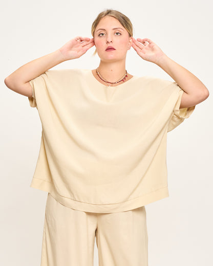 Linen Blend Dropped Shoulder Blouse