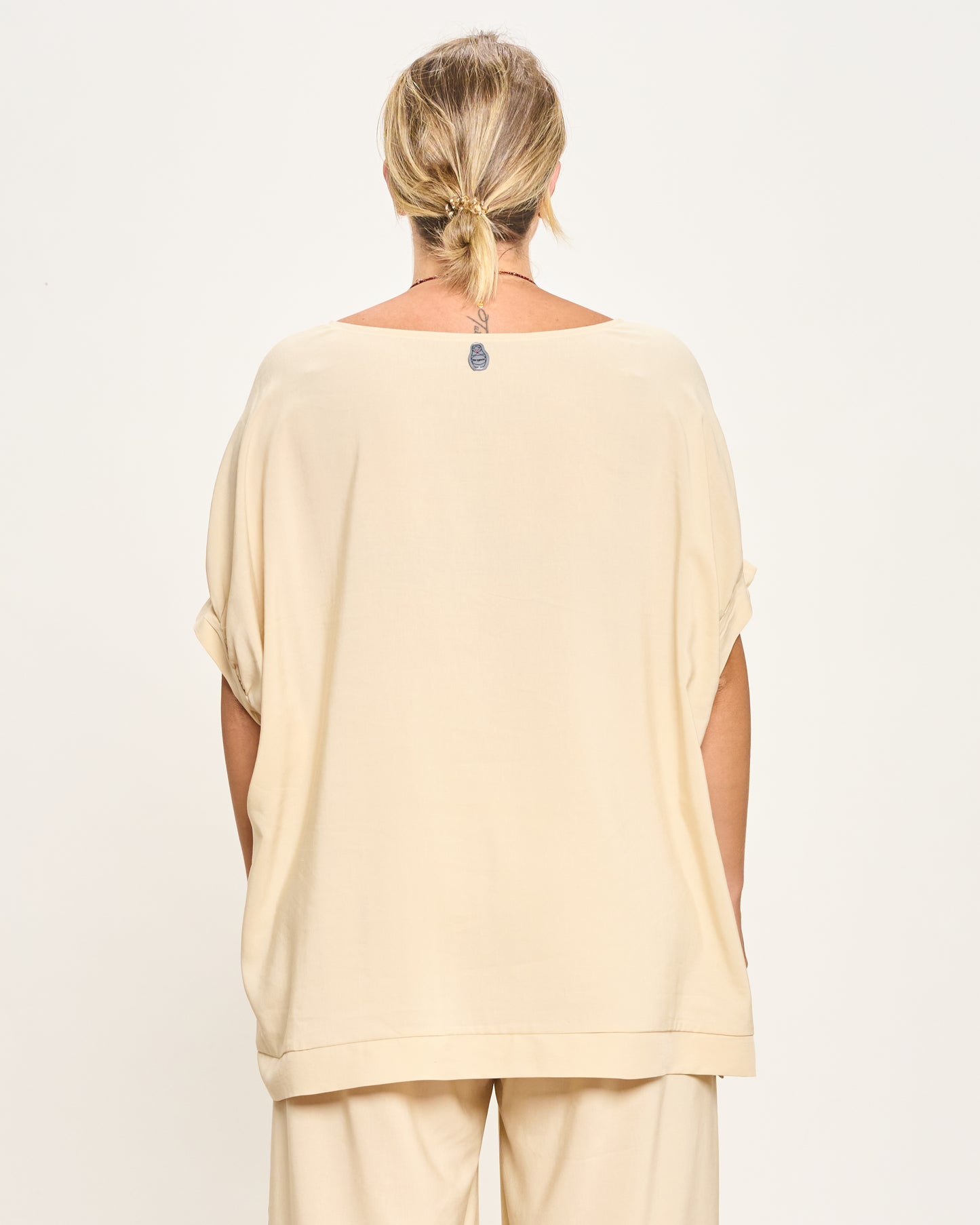 Linen Blend Dropped Shoulder Blouse