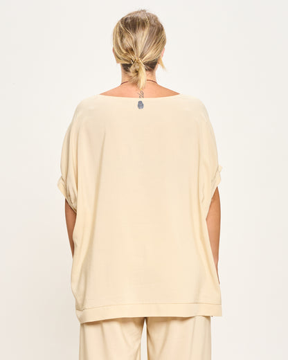 Linen Blend Dropped Shoulder Blouse