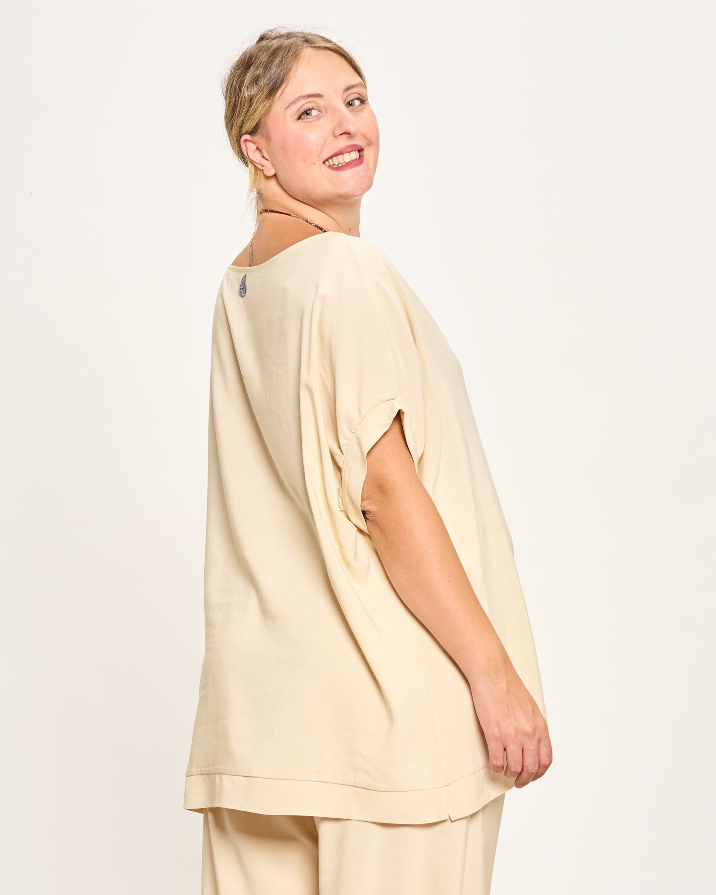 Linen Blend Dropped Shoulder Blouse