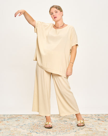Linen Blend Dropped Shoulder Blouse