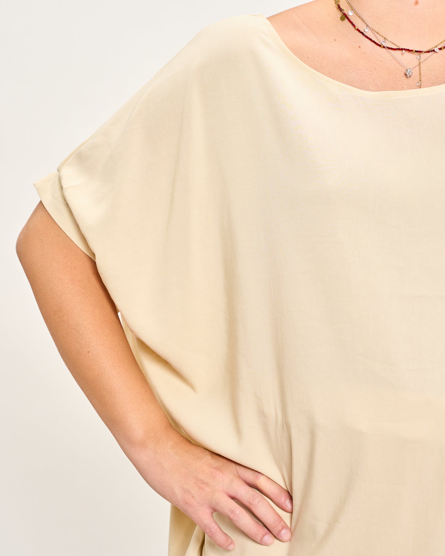 Linen Blend Dropped Shoulder Blouse