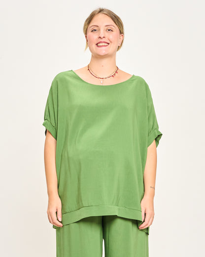 Linen Blend Dropped Shoulder Blouse