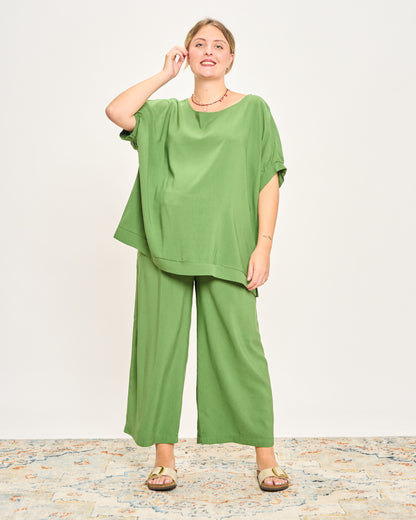 Linen Blend Dropped Shoulder Blouse