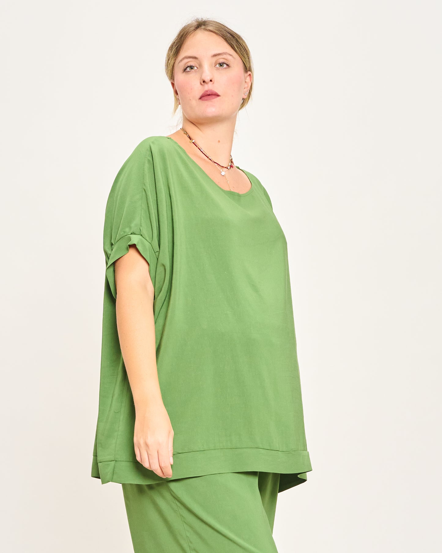 Linen Blend Dropped Shoulder Blouse