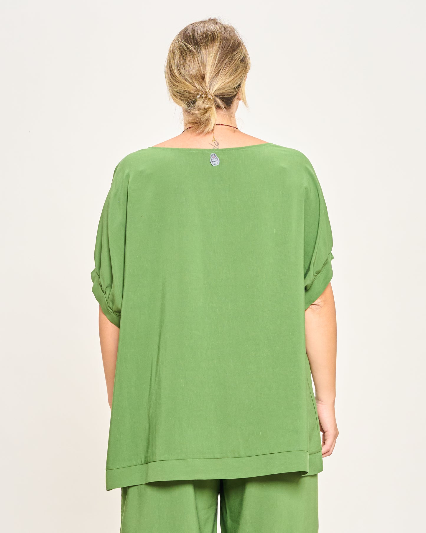 Linen Blend Dropped Shoulder Blouse