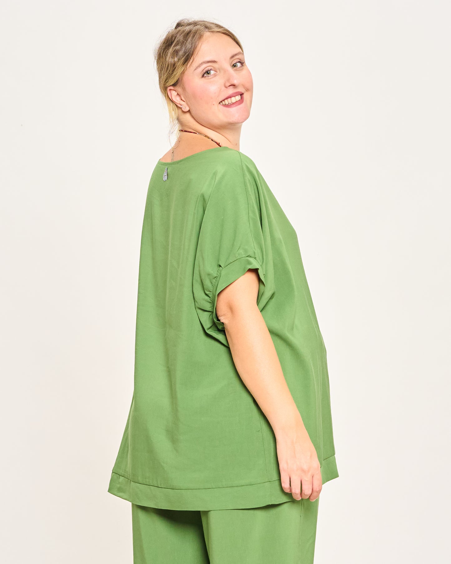 Linen Blend Dropped Shoulder Blouse