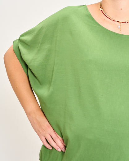 Linen Blend Dropped Shoulder Blouse
