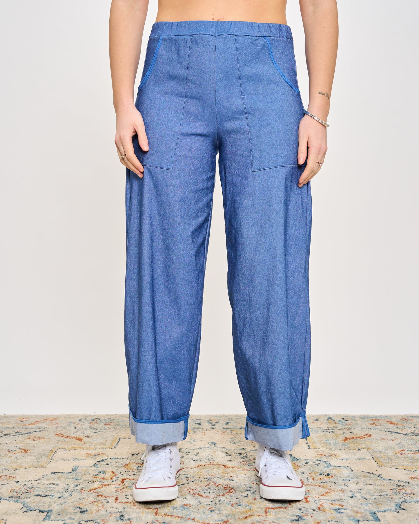 Stretch Denim Trousers with Edges