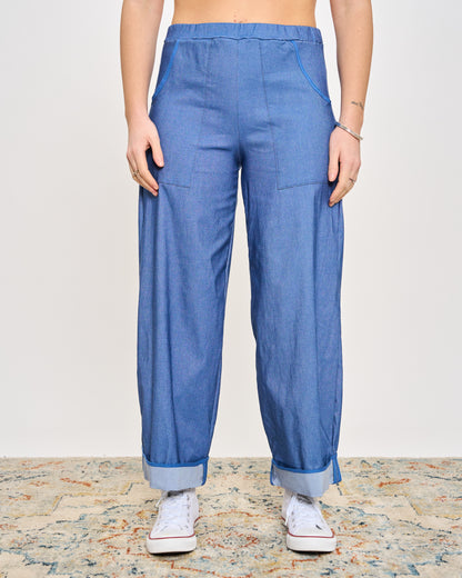 Stretch Denim Trousers with Edges
