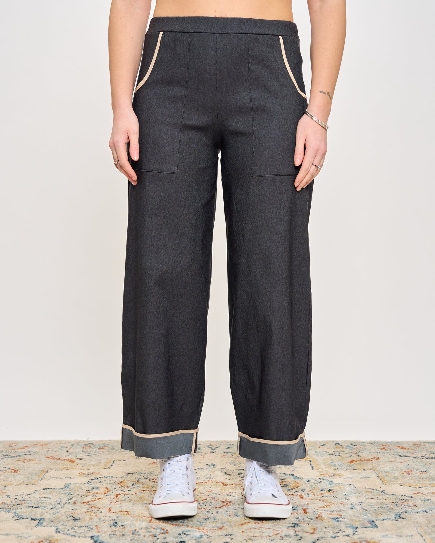 Stretch Denim Trousers with Edges