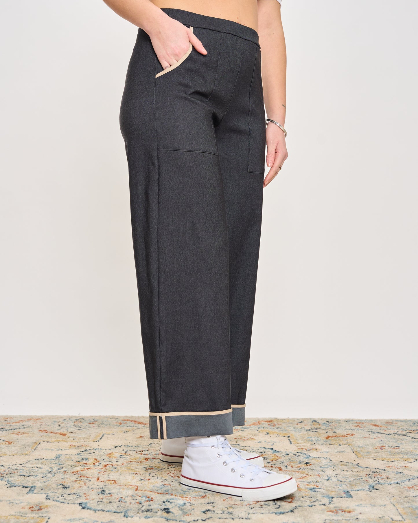 Stretch Denim Trousers with Edges