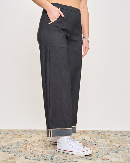 Stretch Denim Trousers with Edges