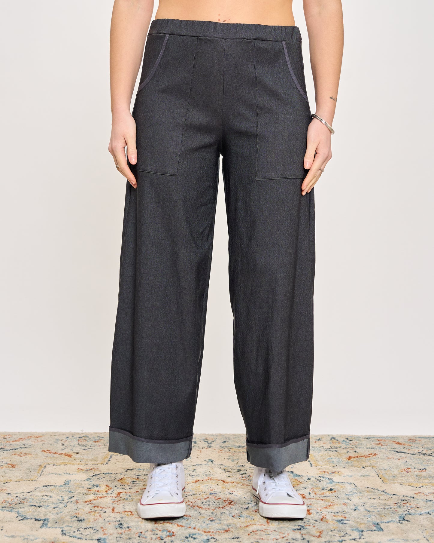 Stretch Denim Trousers with Edges