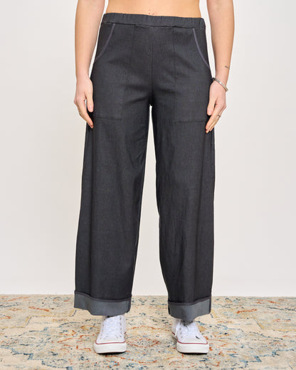 Stretch Denim Trousers with Edges