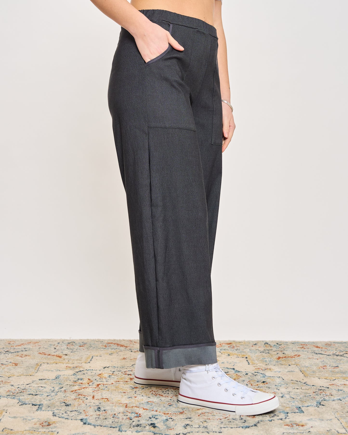 Stretch Denim Trousers with Edges