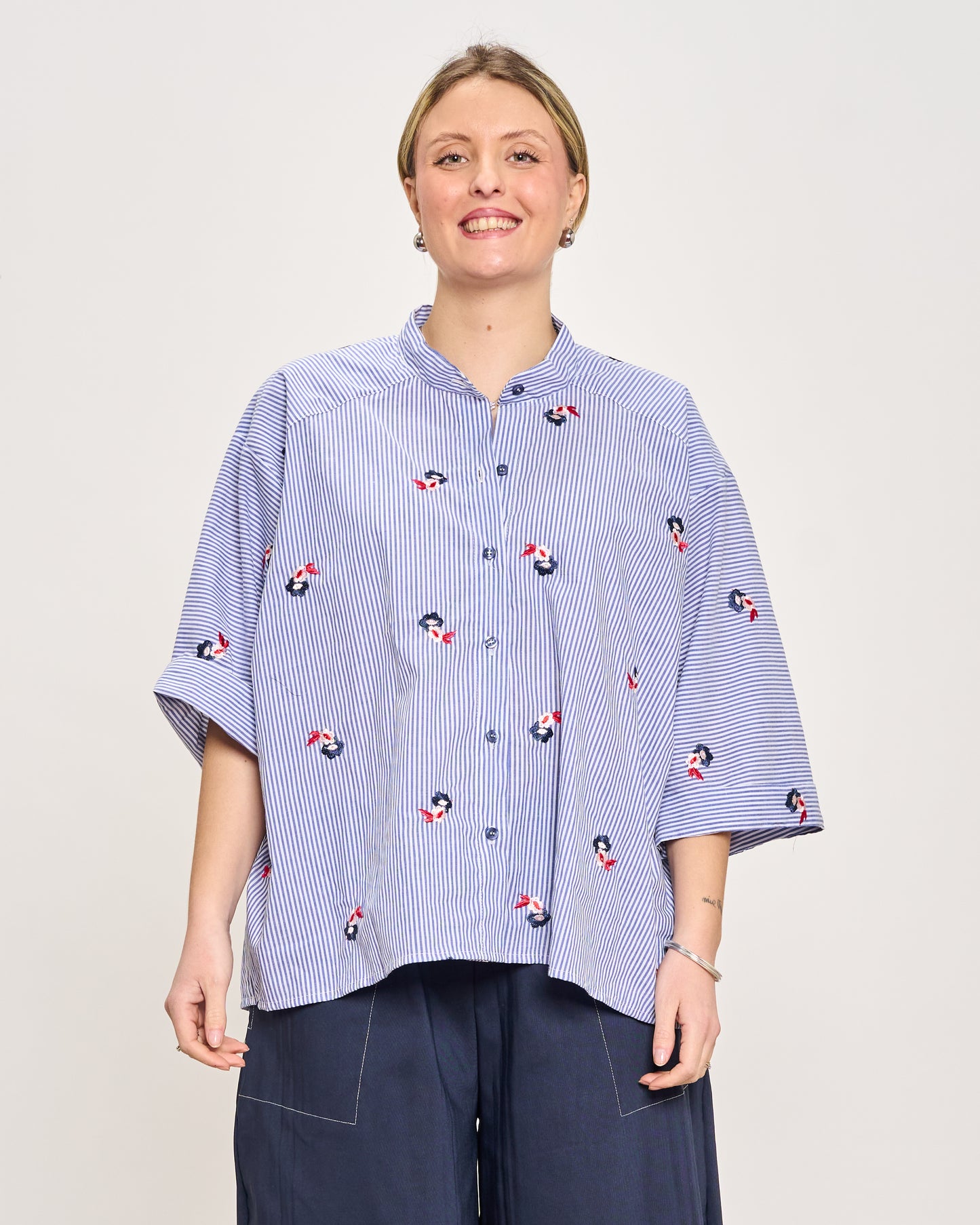 Short Oversized Shirt with Embroidery