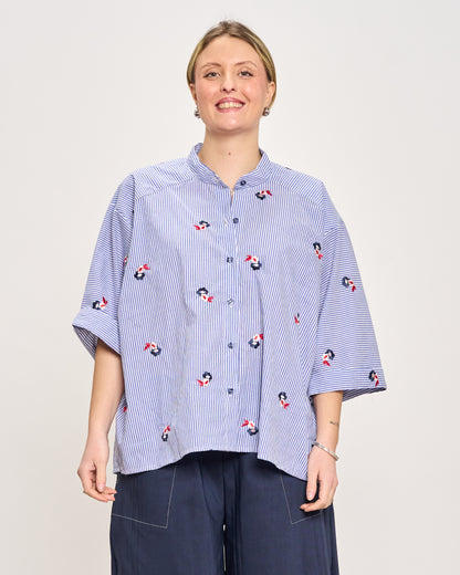 Short Oversized Shirt with Embroidery