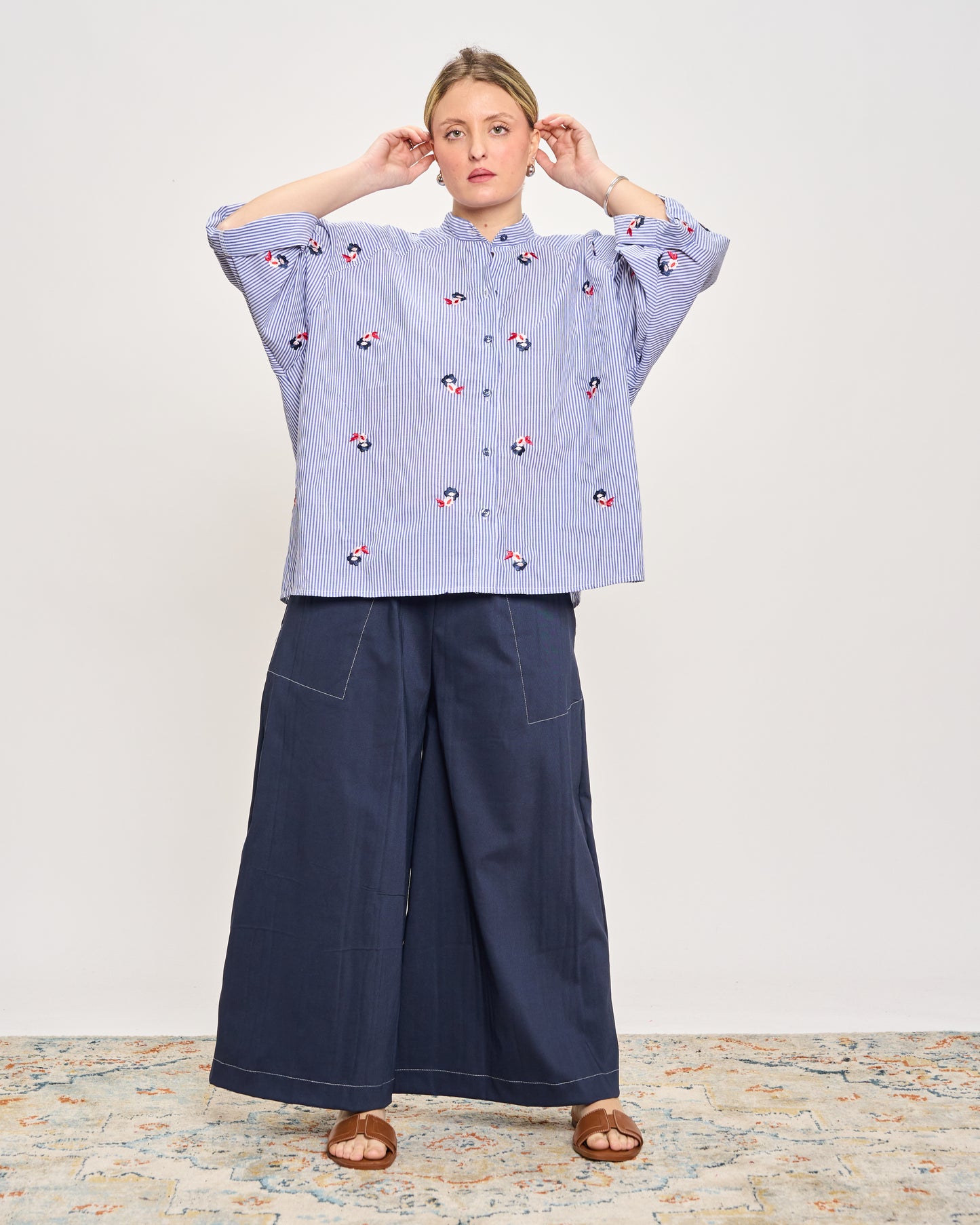 Short Oversized Shirt with Embroidery