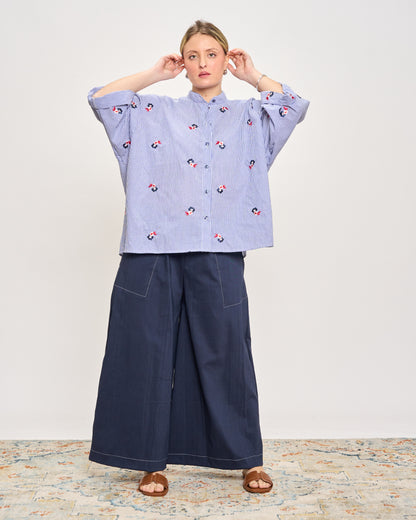 Short Oversized Shirt with Embroidery
