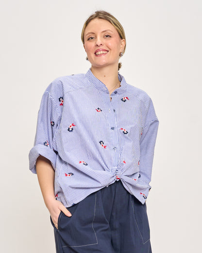 Short Oversized Shirt with Embroidery