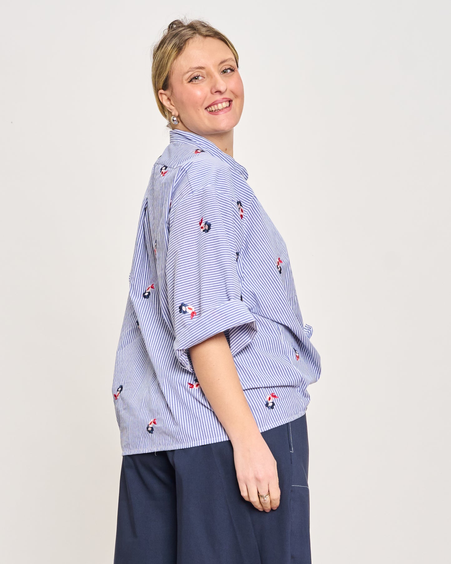 Short Oversized Shirt with Embroidery