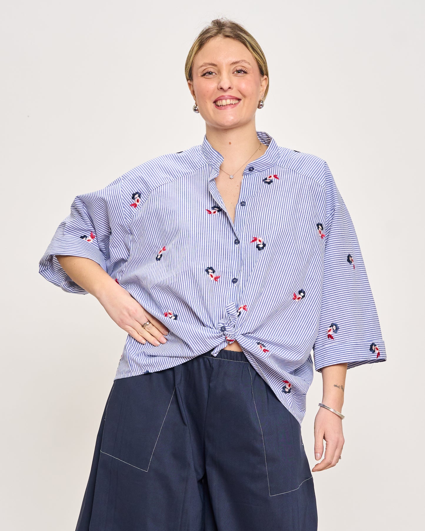 Short Oversized Shirt with Embroidery