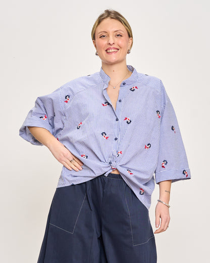 Short Oversized Shirt with Embroidery