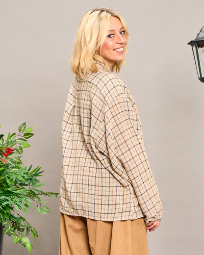 Oversized Cropped Plaid Shirt