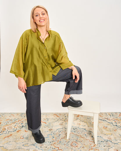 Camicia Over Corta In Cotone Leggero