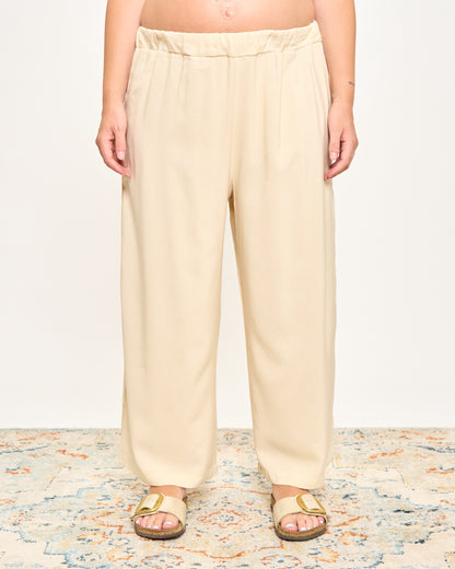 Solid Color Linen Blend Crop Trousers