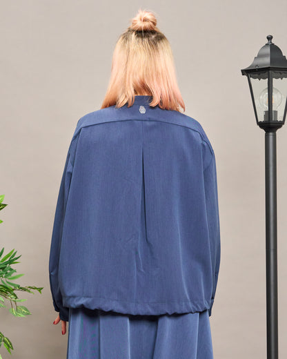 Collarless Shirt with Drawstring