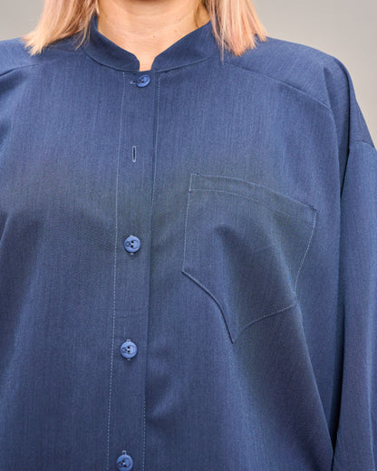 Collarless Shirt with Drawstring