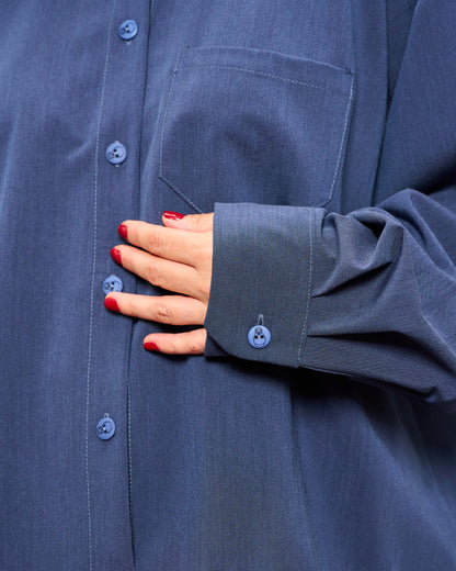 Collarless Shirt with Drawstring
