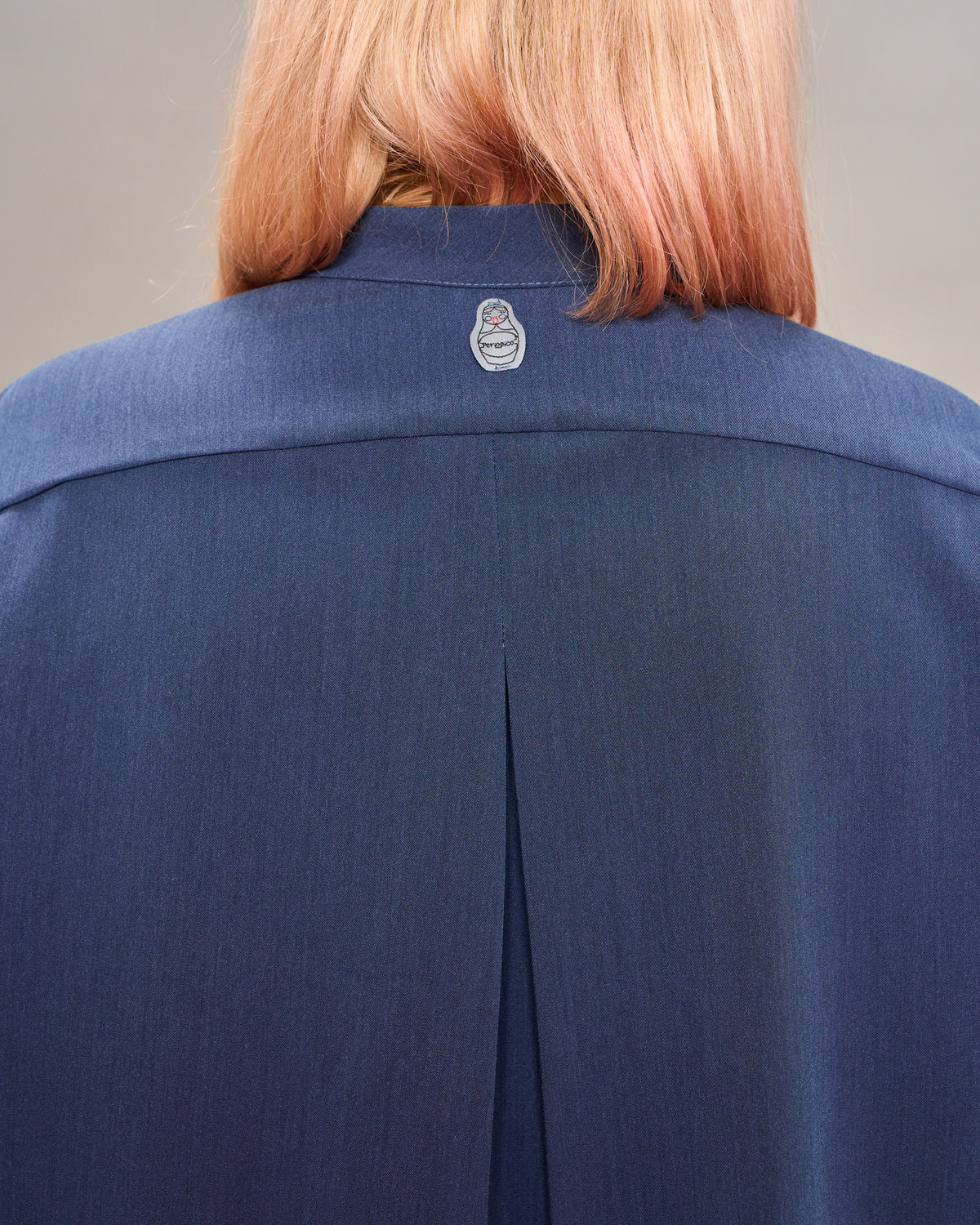 Collarless Shirt with Drawstring