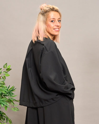 Collarless Shirt with Drawstring