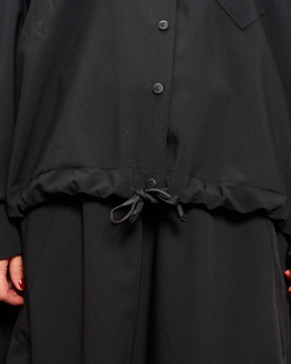 Collarless Shirt with Drawstring