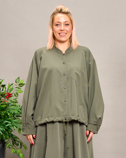 Collarless Shirt with Drawstring