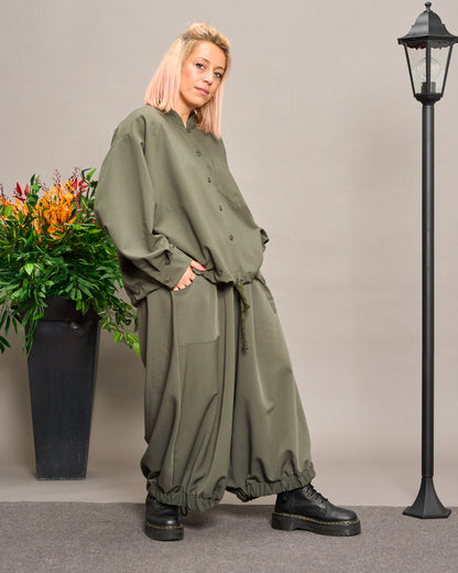 Collarless Shirt with Drawstring