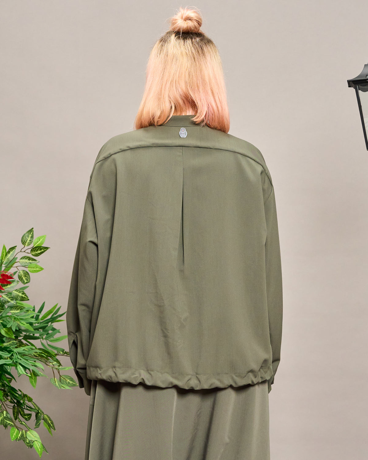 Collarless Shirt with Drawstring