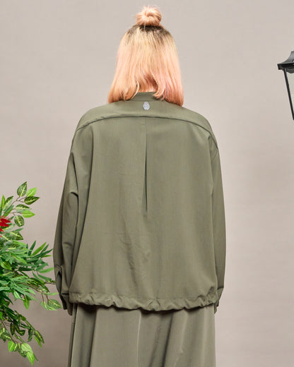 Collarless Shirt with Drawstring