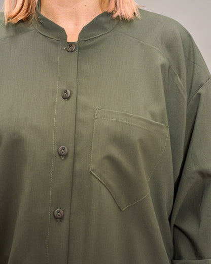 Collarless Shirt with Drawstring