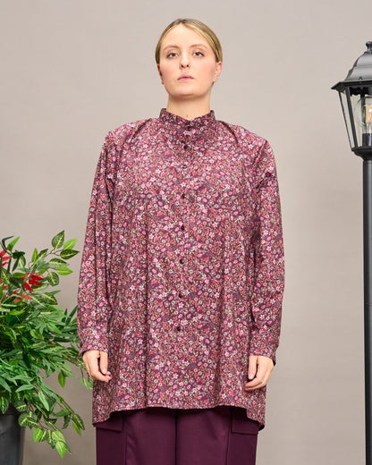 Long-Sleeve Patterned Grandad Collar Shirt
