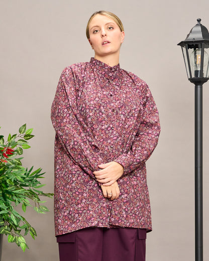 Long-Sleeve Patterned Grandad Collar Shirt
