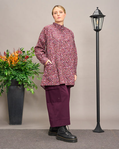 Long-Sleeve Patterned Grandad Collar Shirt