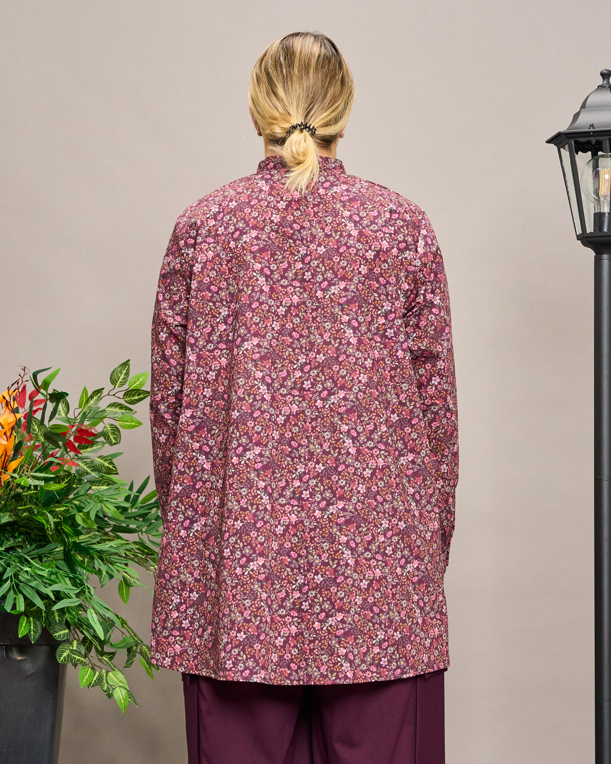 Long-Sleeve Patterned Grandad Collar Shirt