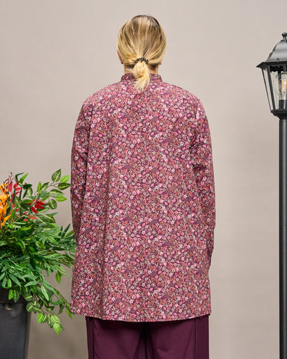 Long-Sleeve Patterned Grandad Collar Shirt