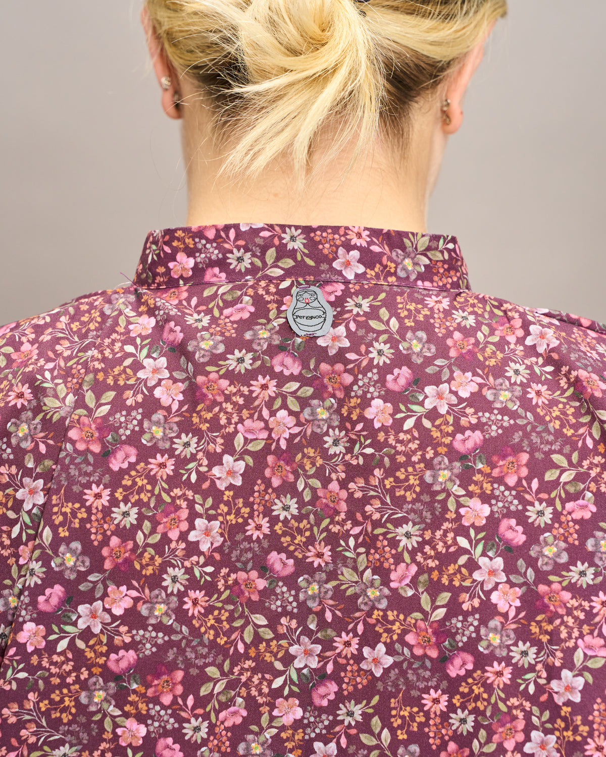 Long-Sleeve Patterned Grandad Collar Shirt
